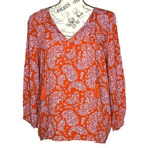 Skies Are Blue (S) Padenia Tassel Detail Split Neck Top - Stitch Fix Blouse